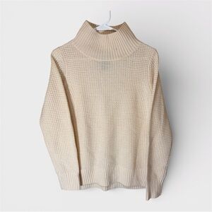 Rachel Zoe 100% Cashmere Turtleneck Sweater Cream Waffle Knit Medium Cozy luxury